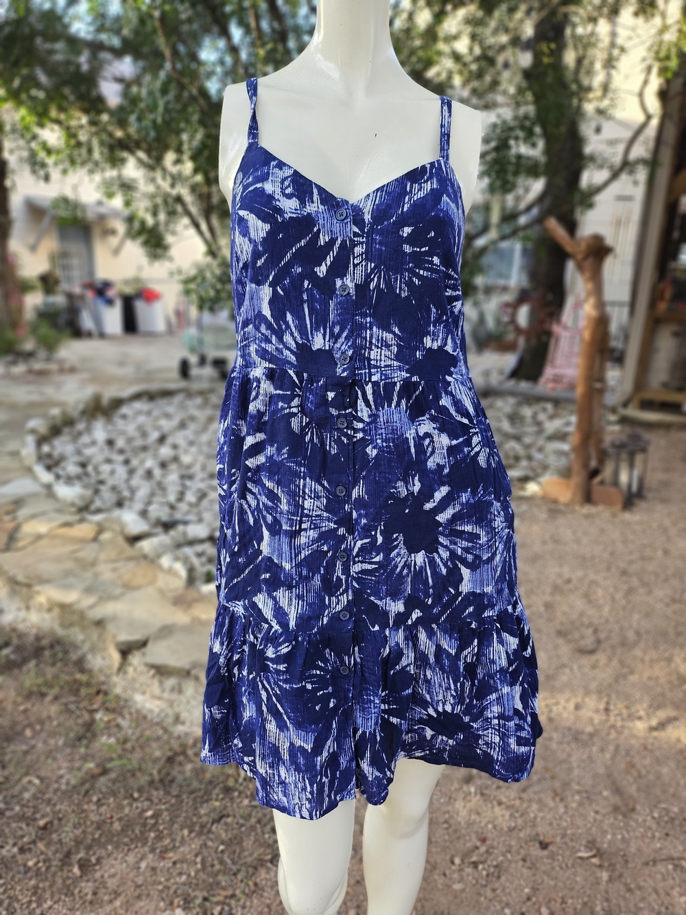 GAP Button Front Tiered Blue Floral Print Babydoll Dress size XS